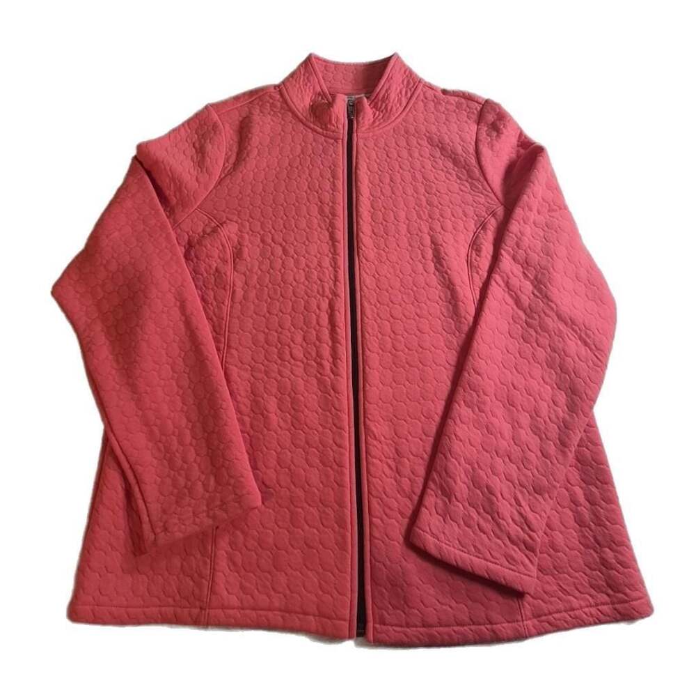 Kim Rogers Women's Coral Pink Quilted Full-Zip Jacket